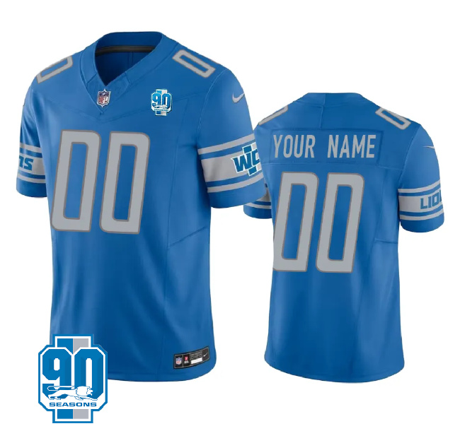 Youth Detroit Lions Active Player Custom Blue 2023 F.U.S.E. 90th Anniversary Vapor Untouchable Limited Football Stitched Jersey